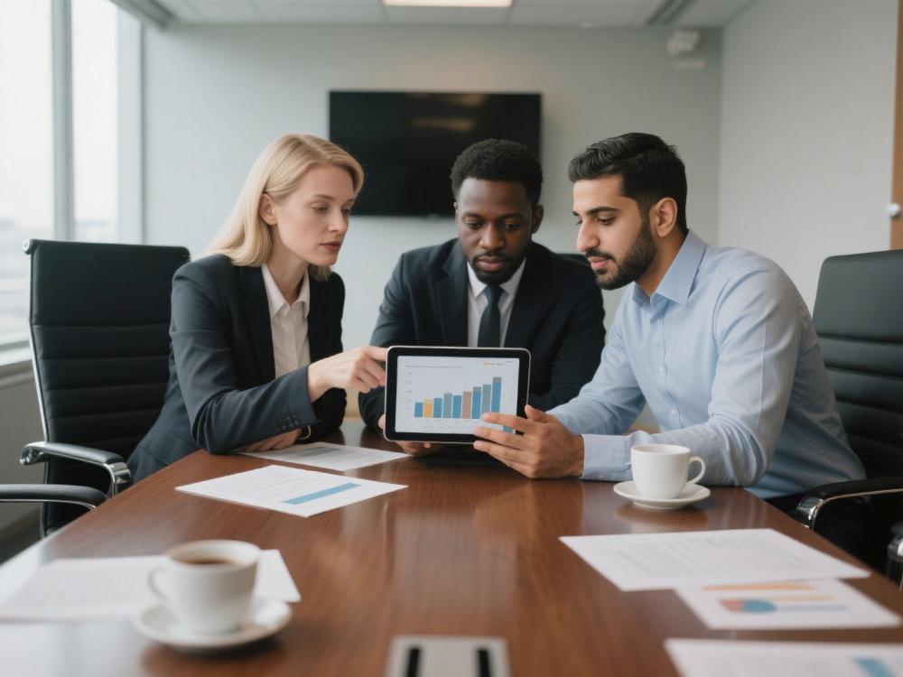 Marketing team analyzing product distribution data